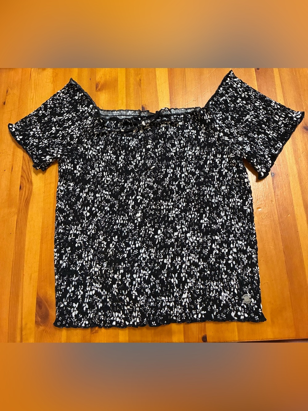 Roxy Black & White Smocked Off-Shoulder Blouse